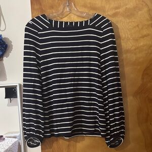 Ann Taylor Black and White Striped Long Sleeve Top